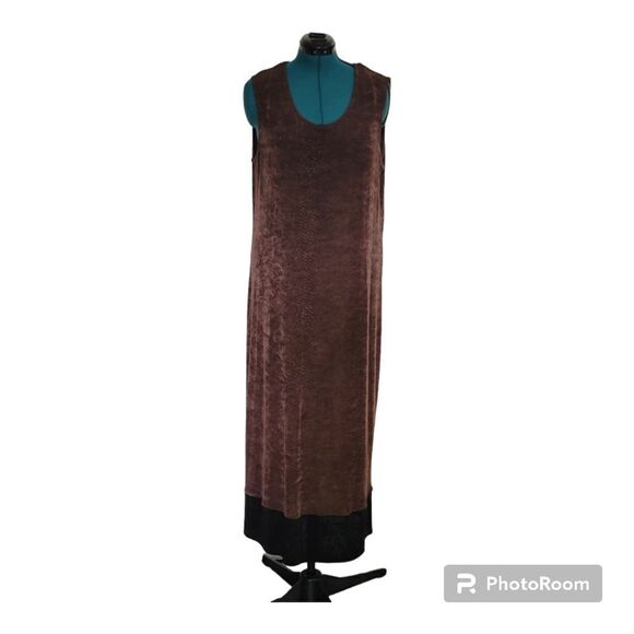 Rabbit Designs Slinky Maxi Dress Shift Stretchy Brown Sleeveless Snake Size 16W - Picture 2 of 7
